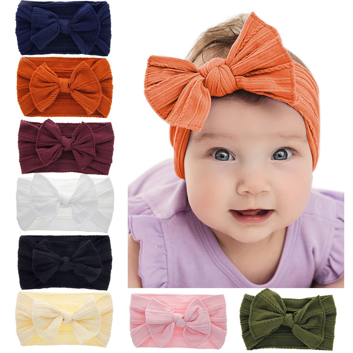 2019 Baby Accessories Kid Girl Baby Broad Headband Toddler Cotton Linen Fashion Bow Hemp Pattern Hair Band Solid Photo Props